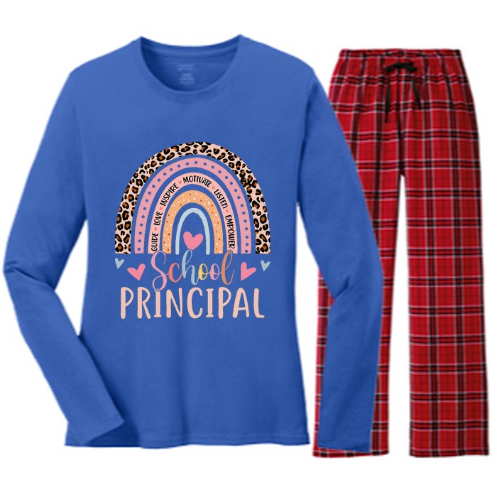 School Principal Rainbow Leopard Funny School Principal Women's Long Sleeve Flannel Pajama Set 