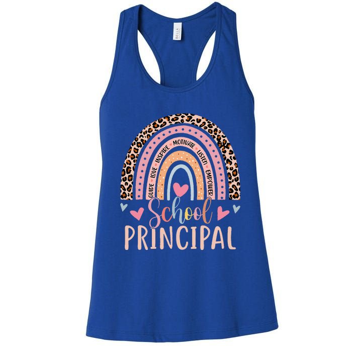 School Principal Rainbow Leopard Funny School Principal Women's Racerback Tank