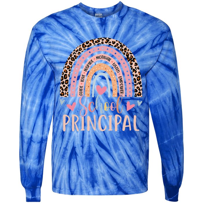 School Principal Rainbow Leopard Funny School Principal Tie-Dye Long Sleeve Shirt