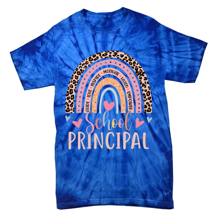 School Principal Rainbow Leopard Funny School Principal Tie-Dye T-Shirt