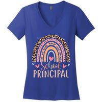 School Principal Rainbow Leopard Funny School Principal Women's V-Neck T-Shirt