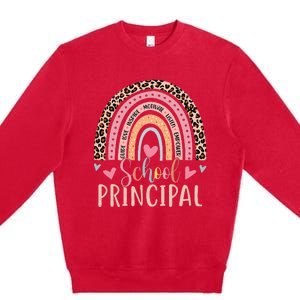 School Principal Rainbow Leopard Funny School Principal Premium Crewneck Sweatshirt