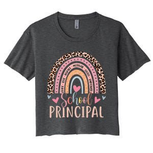 School Principal Rainbow Leopard Funny School Principal Women's Crop Top Tee