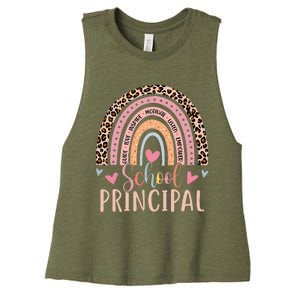 School Principal Rainbow Leopard Funny School Principal Women's Racerback Cropped Tank