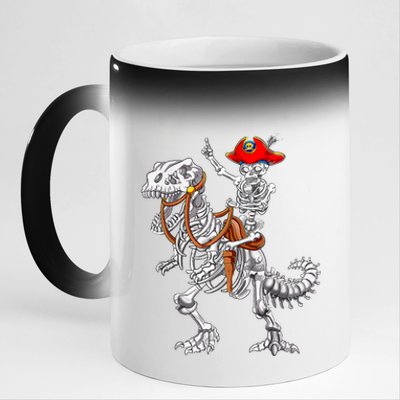 Skeleton Pirate Riding Skeleton Dinosaur Halloween Spooky 11oz Black Color Changing Mug