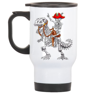 Skeleton Pirate Riding Skeleton Dinosaur Halloween Spooky Stainless Steel Travel Mug