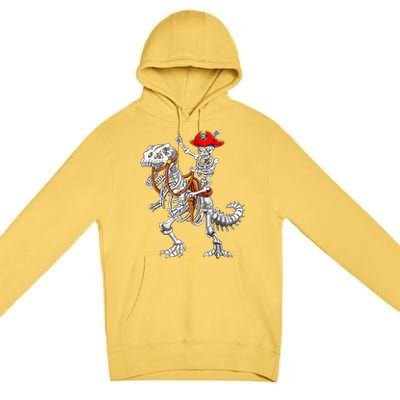 Skeleton Pirate Riding Skeleton Dinosaur Halloween Spooky Premium Pullover Hoodie