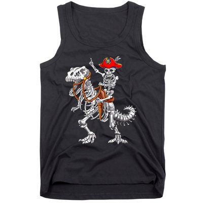 Skeleton Pirate Riding Skeleton Dinosaur Halloween Spooky Tank Top