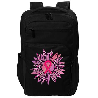 Sunflower Pink Ribbon Breast Cancer Awareness Warrior Impact Tech Backpack