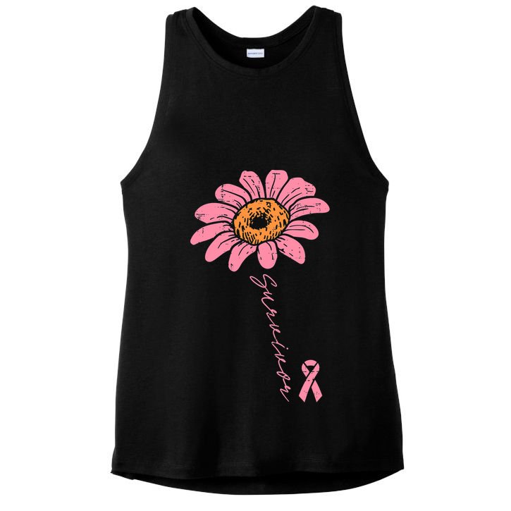 Sunflower Pink Ribbon Breast Cancer Survivor Awareness Ladies PosiCharge Tri-Blend Wicking Tank