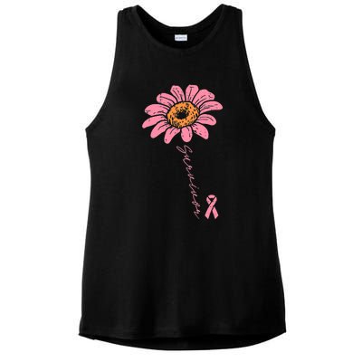 Sunflower Pink Ribbon Breast Cancer Survivor Awareness Ladies PosiCharge Tri-Blend Wicking Tank