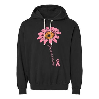 Sunflower Pink Ribbon Breast Cancer Survivor Awareness Garment-Dyed Fleece Hoodie