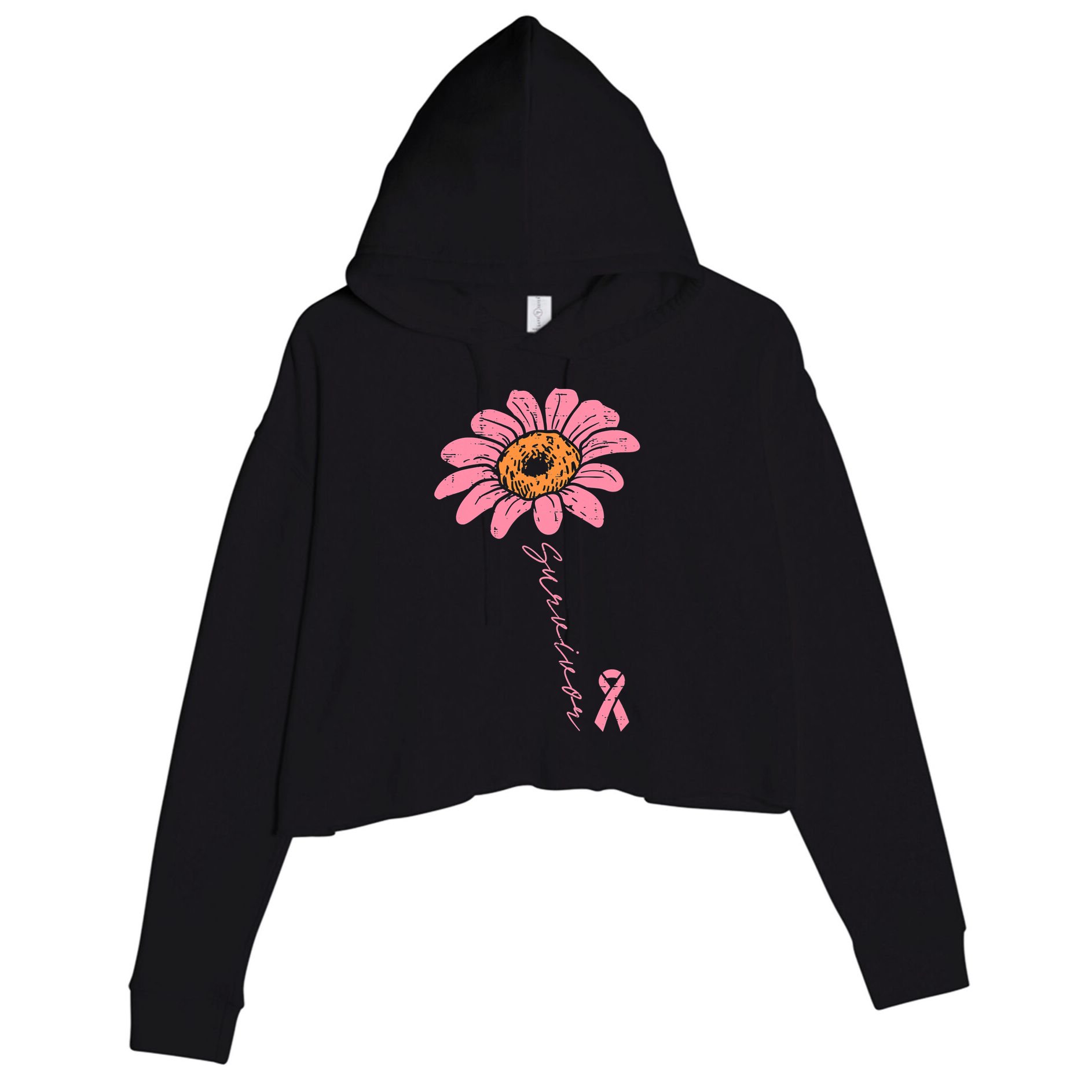 Sunflower Pink Ribbon Breast Cancer Survivor Awareness Crop Fleece Hoodie