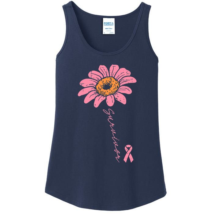 Sunflower Pink Ribbon Breast Cancer Survivor Awareness Ladies Essential Tank