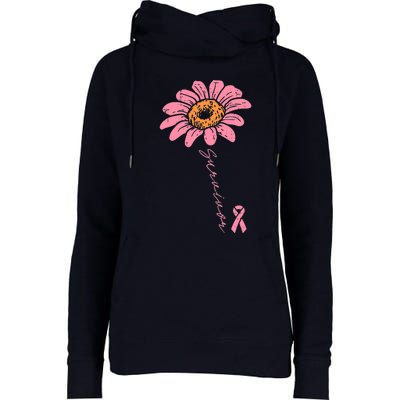 Sunflower Pink Ribbon Breast Cancer Survivor Awareness Womens Funnel Neck Pullover Hood