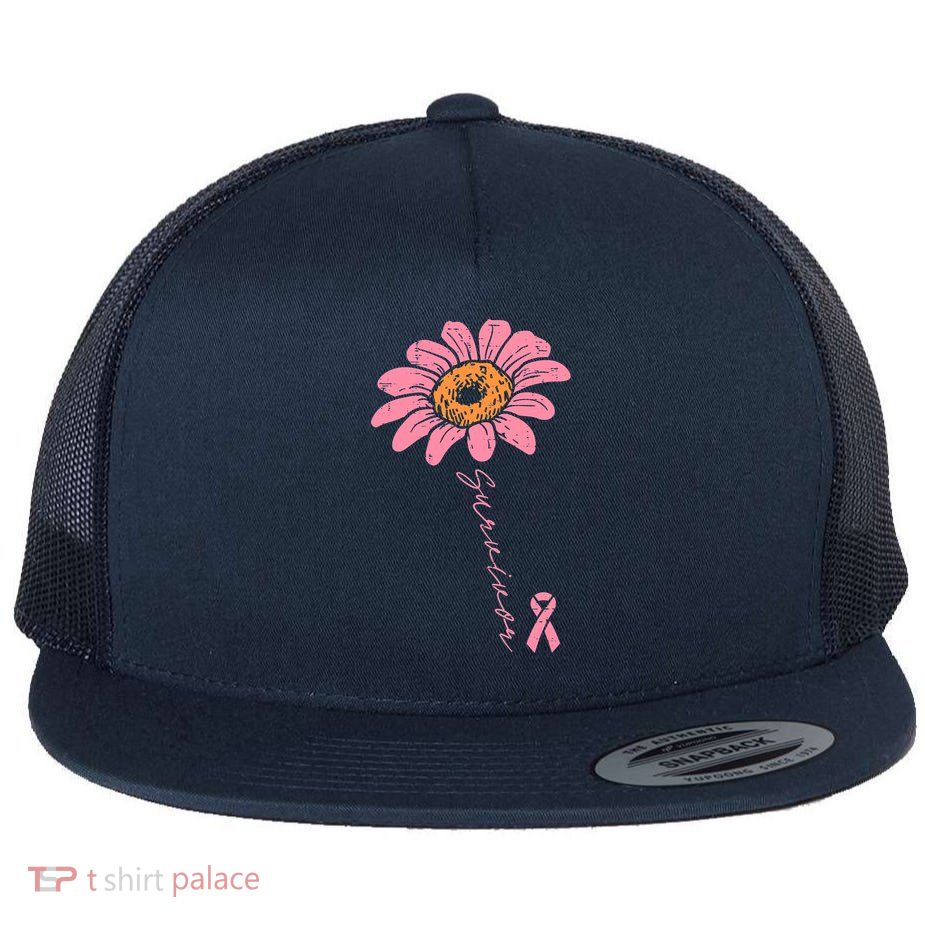 Sunflower Pink Ribbon Breast Cancer Survivor Awareness Flatbill Hat