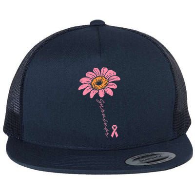 Sunflower Pink Ribbon Breast Cancer Survivor Awareness Flat Bill Trucker Hat