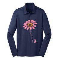 Sunflower Pink Ribbon Breast Cancer Survivor Awareness Silk Touch Performance Long Sleeve Polo