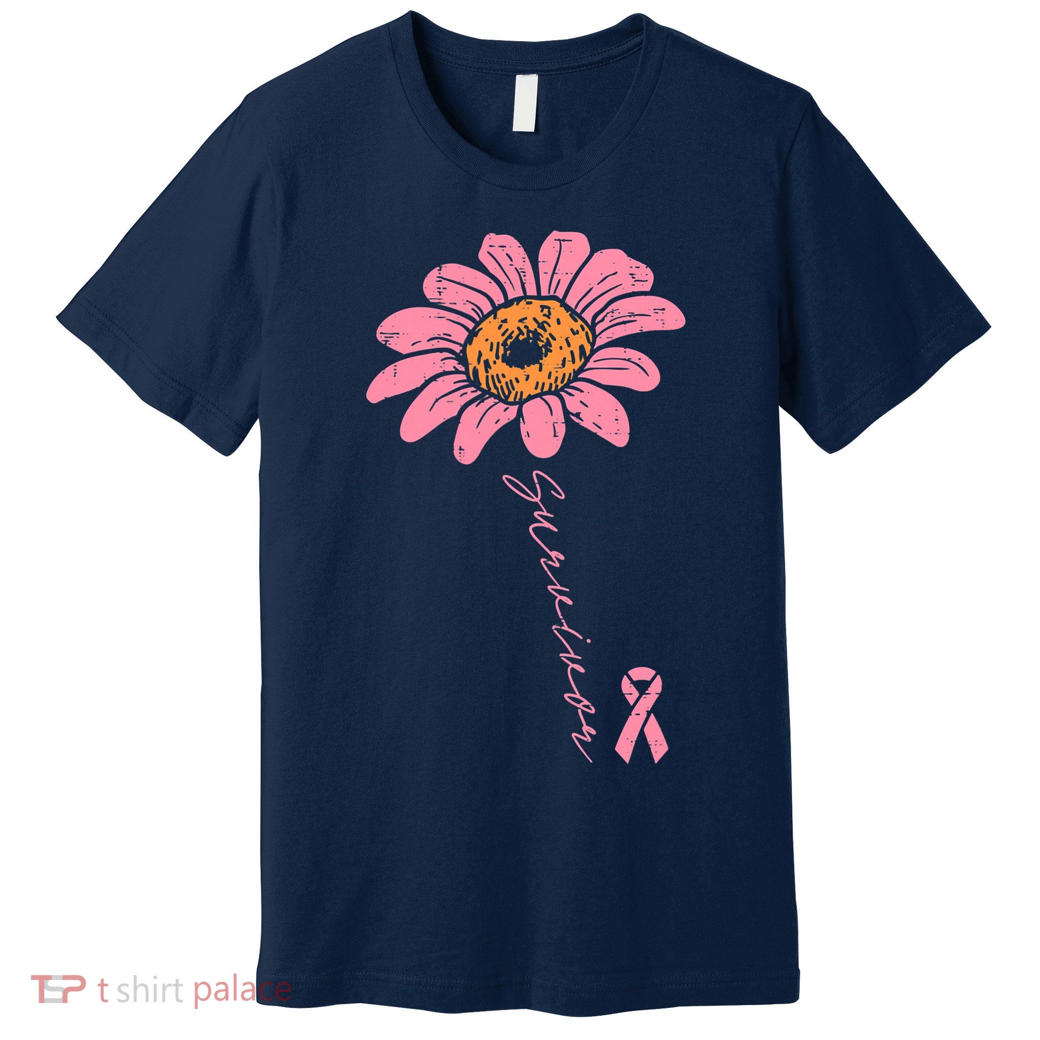 Sunflower Pink Ribbon Breast Cancer Survivor Awareness Premium T-Shirt