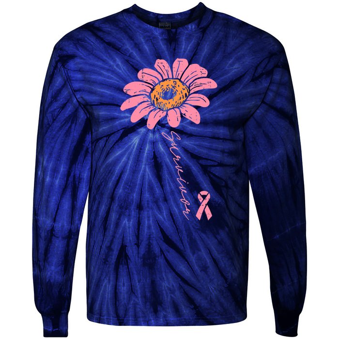 Sunflower Pink Ribbon Breast Cancer Survivor Awareness Tie-Dye Long Sleeve Shirt