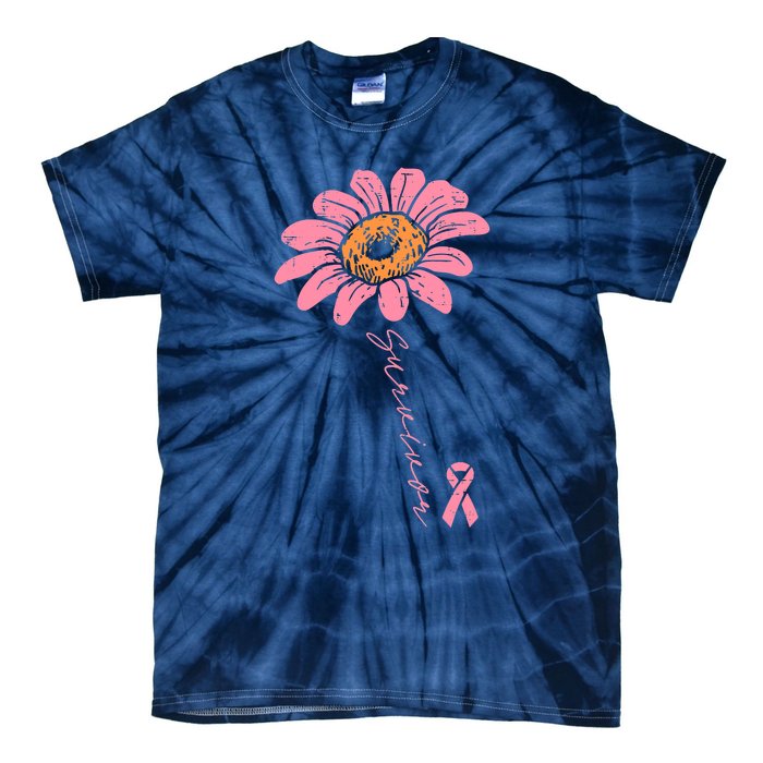 Sunflower Pink Ribbon Breast Cancer Survivor Awareness Tie-Dye T-Shirt