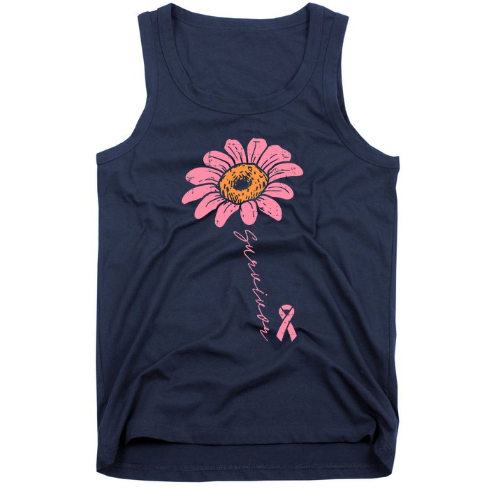 Sunflower Pink Ribbon Breast Cancer Survivor Awareness Tank Top