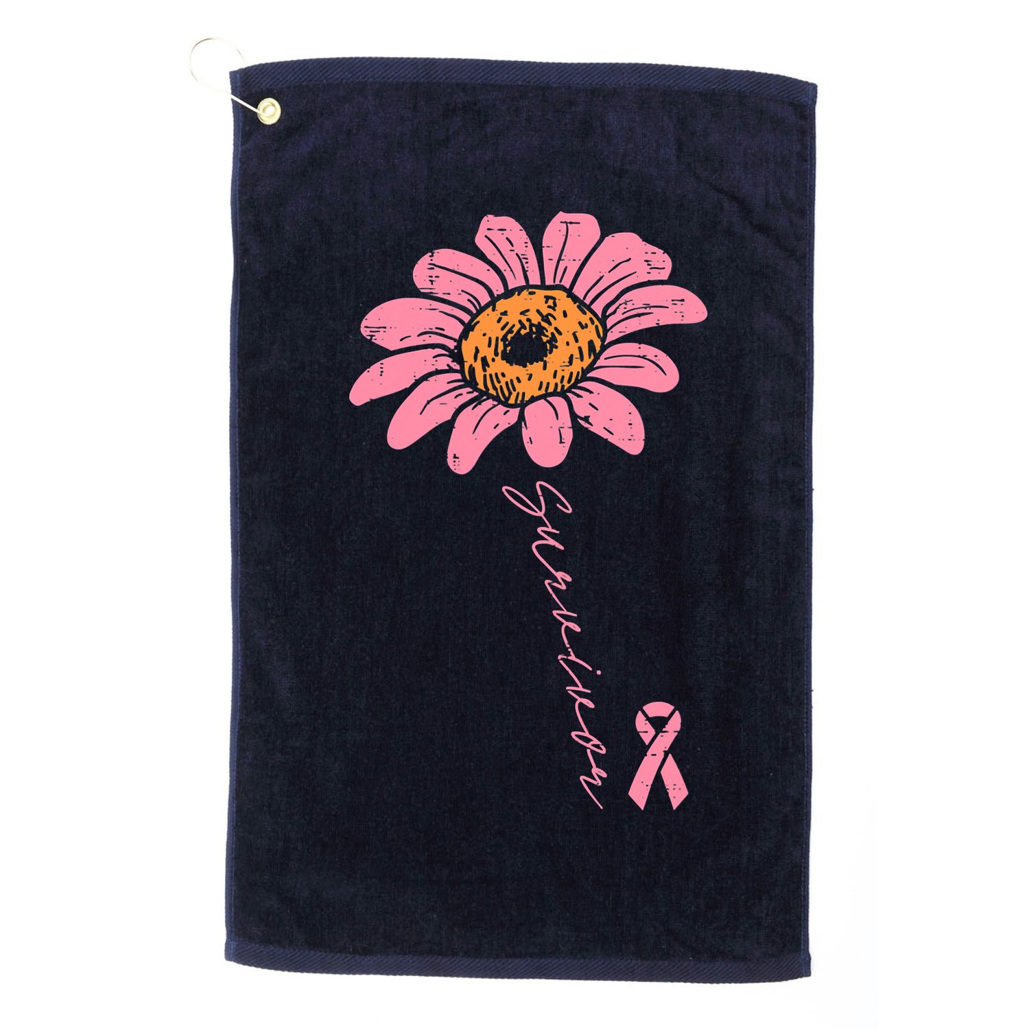 Sunflower Pink Ribbon Breast Cancer Survivor Awareness Golf Towel
