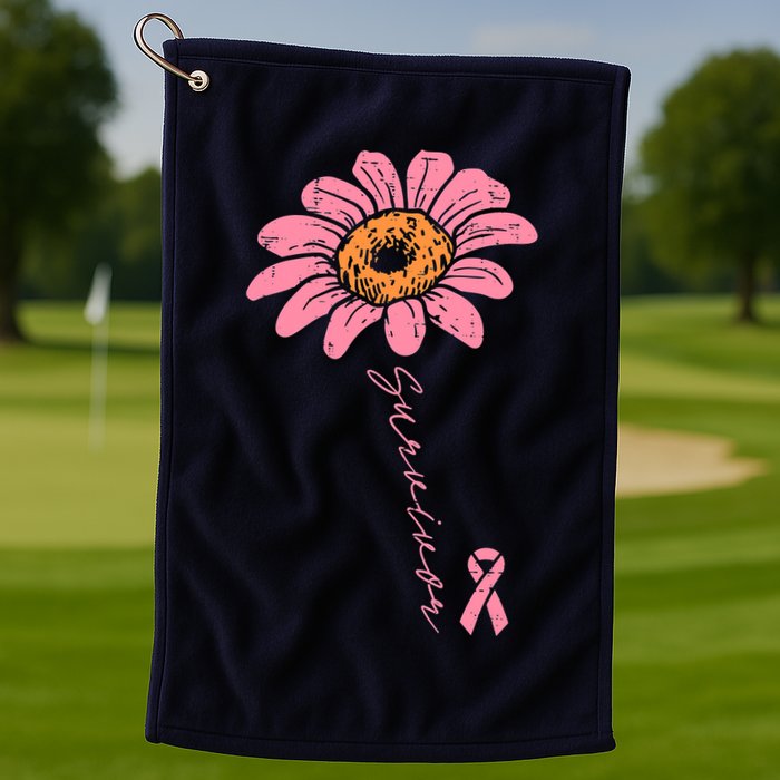 Sunflower Pink Ribbon Breast Cancer Survivor Awareness Golf Towel