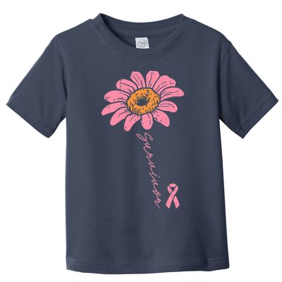 Sunflower Pink Ribbon Breast Cancer Survivor Awareness Toddler T-Shirt