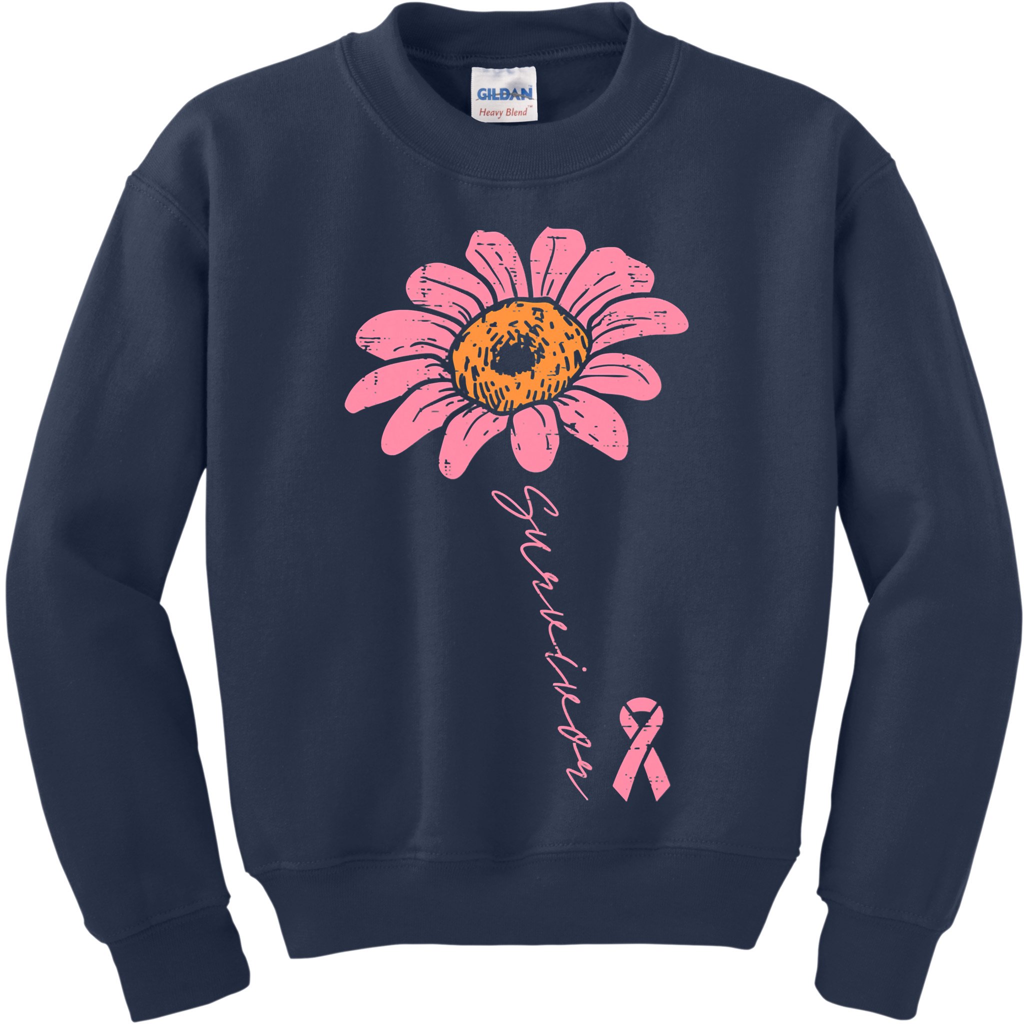 Sunflower Pink Ribbon Breast Cancer Survivor Awareness Kids Sweatshirt
