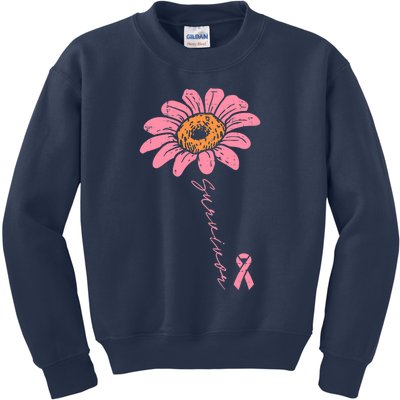 Sunflower Pink Ribbon Breast Cancer Survivor Awareness Kids Sweatshirt