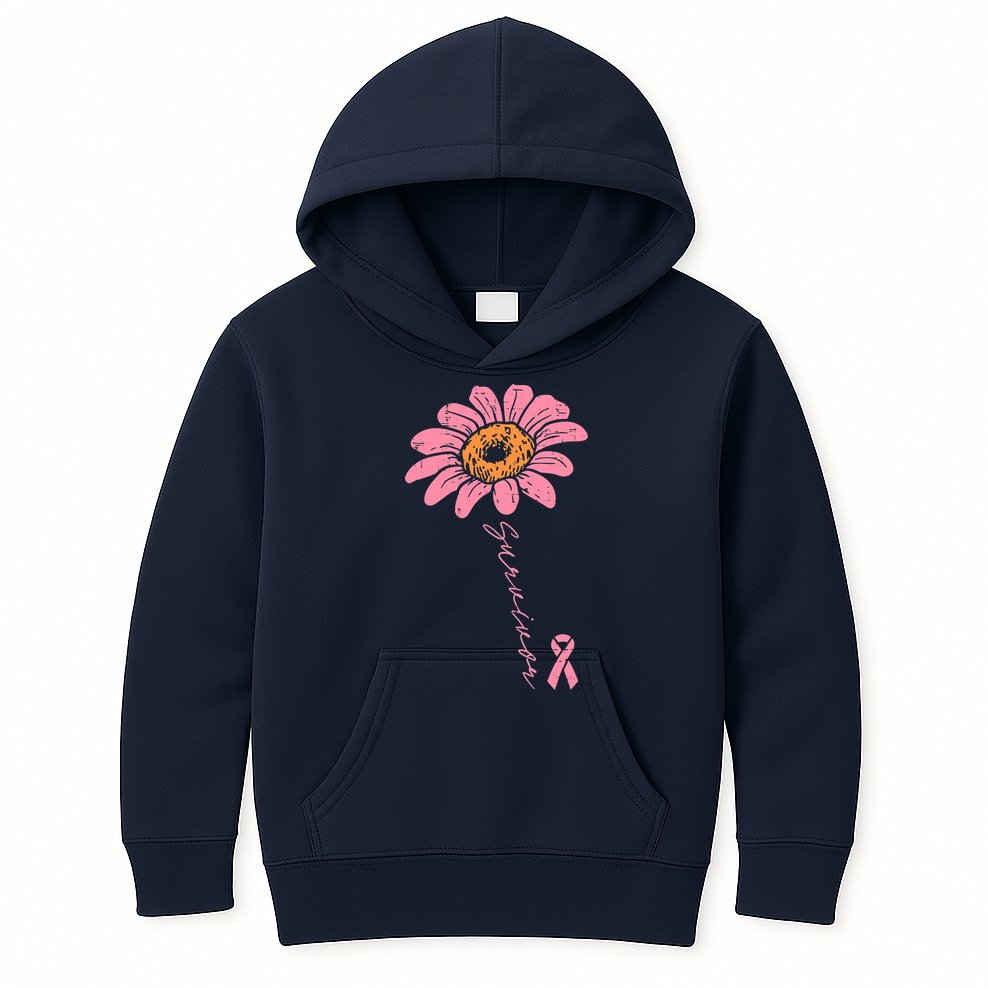 Sunflower Pink Ribbon Breast Cancer Survivor Awareness Kids Hoodie