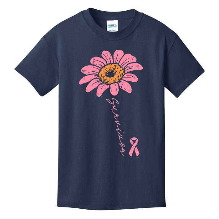 Sunflower Pink Ribbon Breast Cancer Survivor Awareness Kids T-Shirt