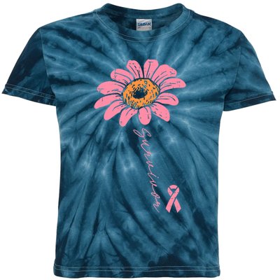 Sunflower Pink Ribbon Breast Cancer Survivor Awareness Kids Tie-Dye T-Shirt