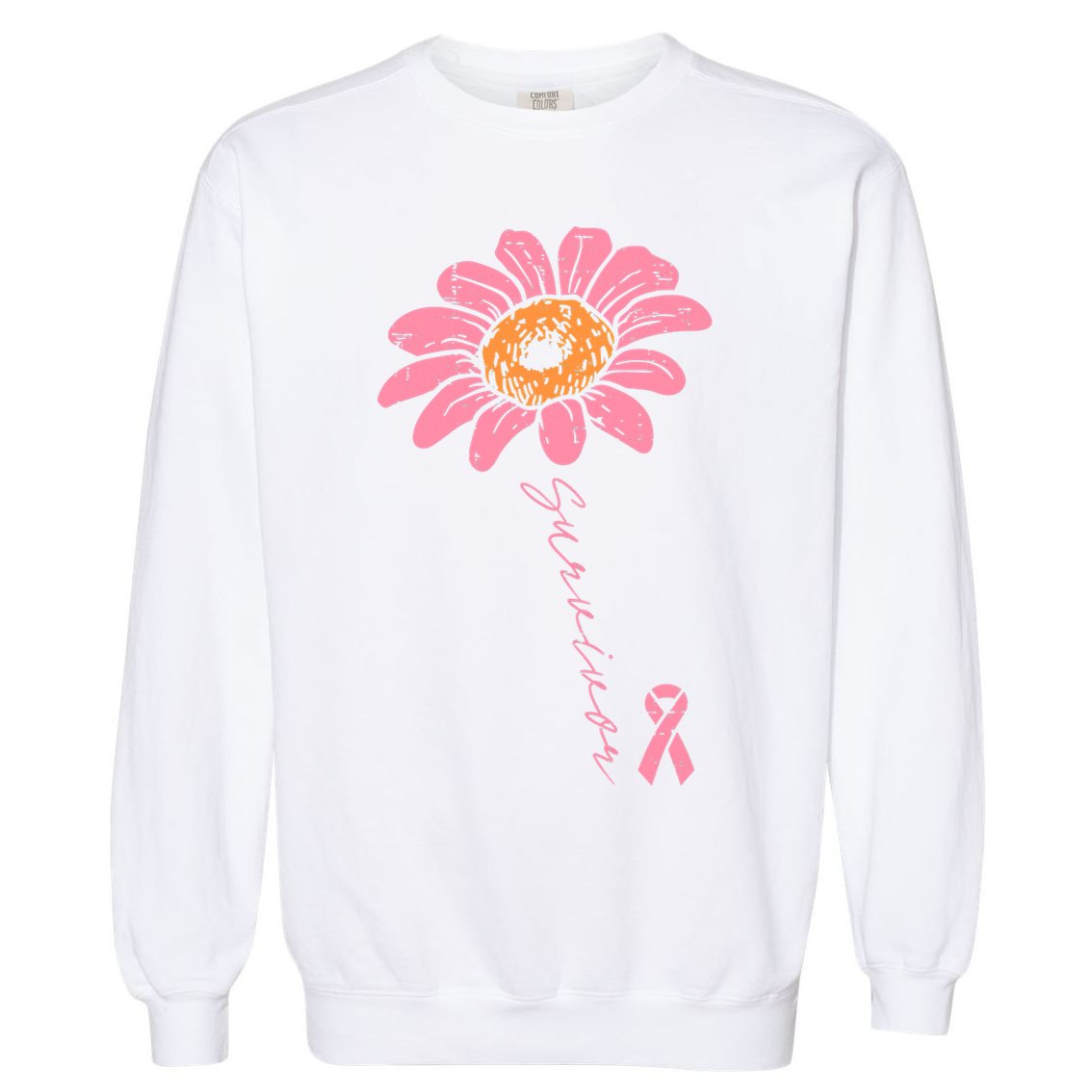 Sunflower Pink Ribbon Breast Cancer Survivor Awareness Garment-Dyed Sweatshirt