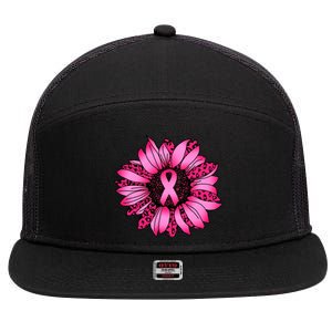 Sunflower Pink Ribbon Breast Cancer Awareness 7 Panel Mesh Trucker Snapback Hat