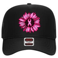 Sunflower Pink Ribbon Breast Cancer Awareness High Crown Mesh Back Trucker Hat