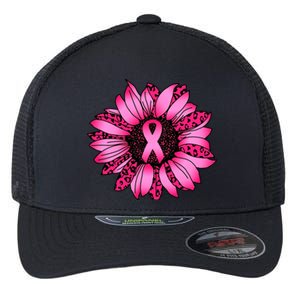 Sunflower Pink Ribbon Breast Cancer Awareness Flexfit Unipanel Trucker Cap