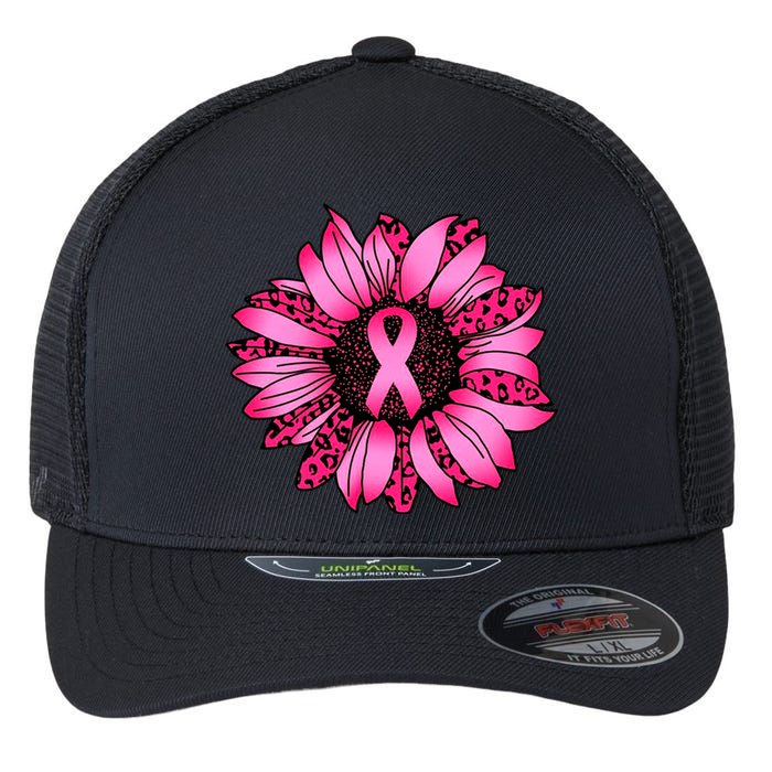 Sunflower Pink Ribbon Breast Cancer Awareness Flexfit Unipanel Trucker Cap