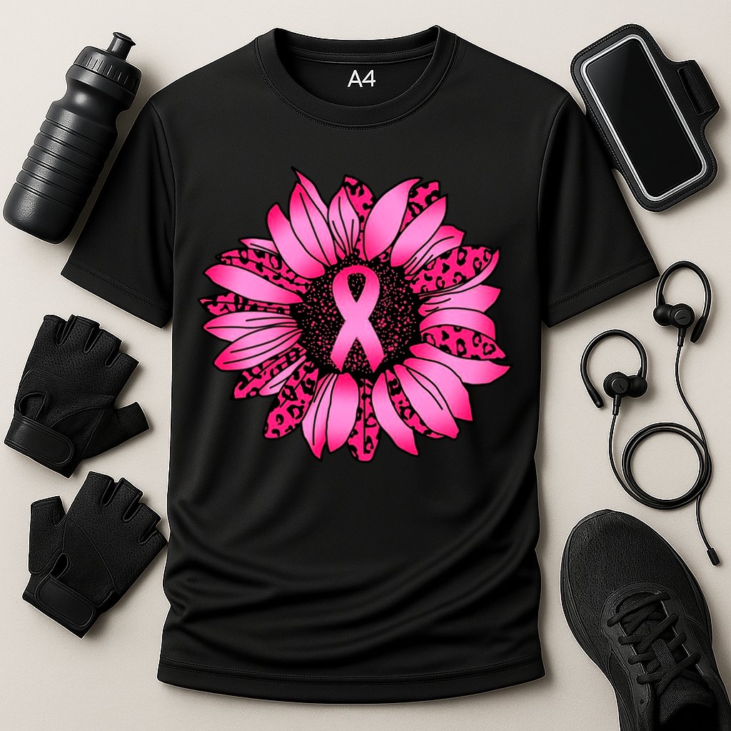 Sunflower Pink Ribbon Breast Cancer Awareness Cooling Performance Crew T-Shirt