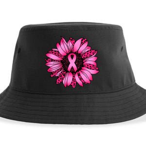 Sunflower Pink Ribbon Breast Cancer Awareness Sustainable Bucket Hat