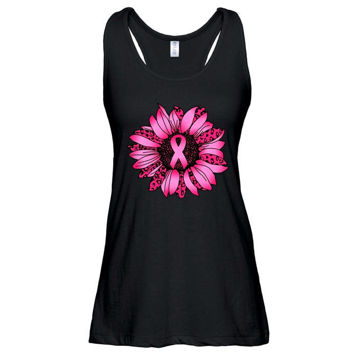 Sunflower Pink Ribbon Breast Cancer Awareness Ladies Essential Flowy Tank