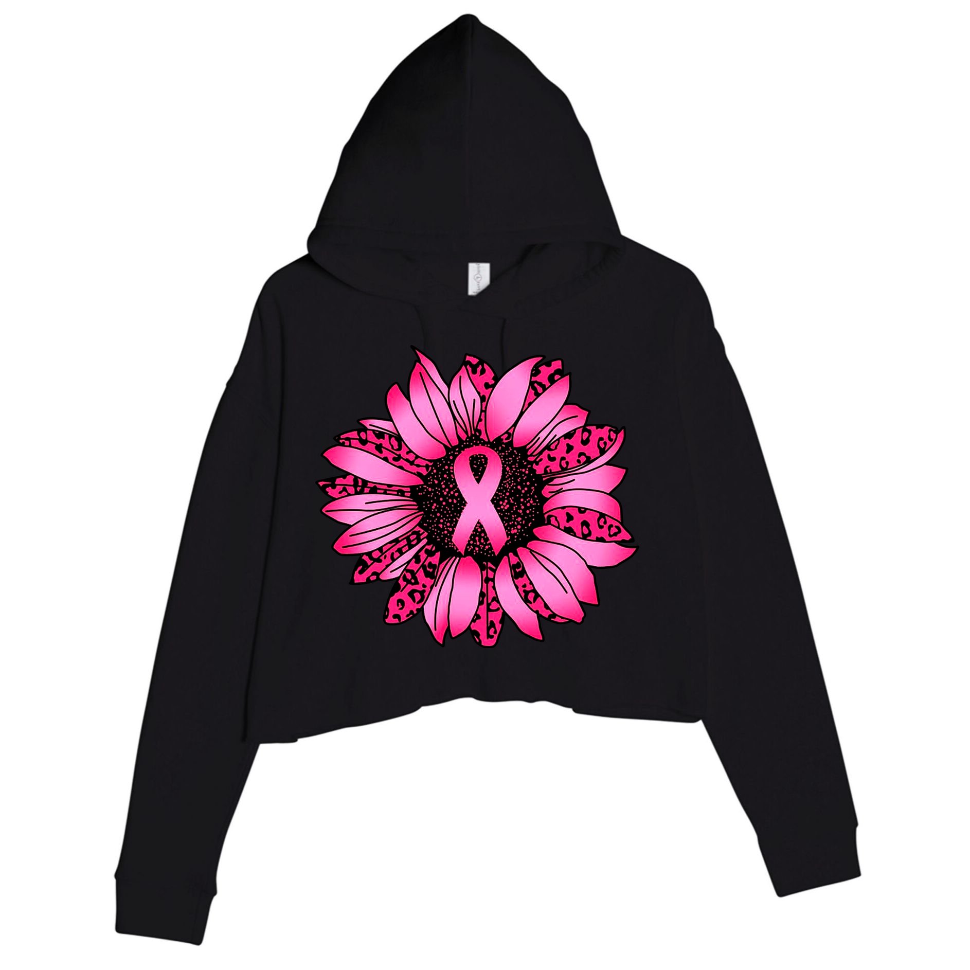 Sunflower Pink Ribbon Breast Cancer Awareness Crop Fleece Hoodie