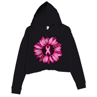 Sunflower Pink Ribbon Breast Cancer Awareness Crop Fleece Hoodie