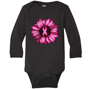 Sunflower Pink Ribbon Breast Cancer Awareness Baby Long Sleeve Bodysuit