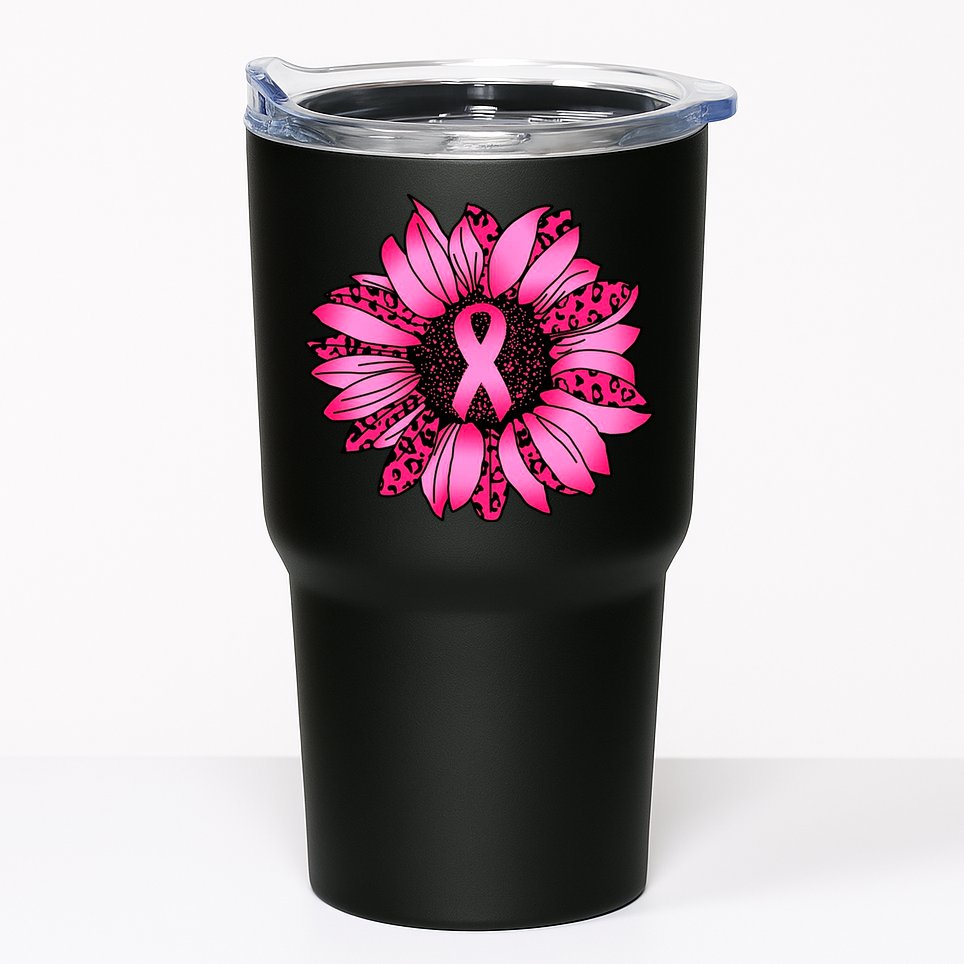 Sunflower Pink Ribbon Breast Cancer Awareness Tumbler