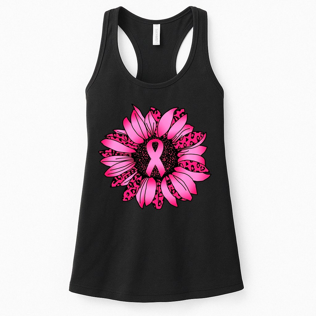 Sunflower Pink Ribbon Breast Cancer Awareness Womens Tank Top