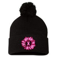 Sunflower Pink Ribbon Breast Cancer Awareness Pom Pom 12in Knit Beanie