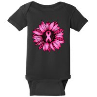 Sunflower Pink Ribbon Breast Cancer Awareness Baby Bodysuit