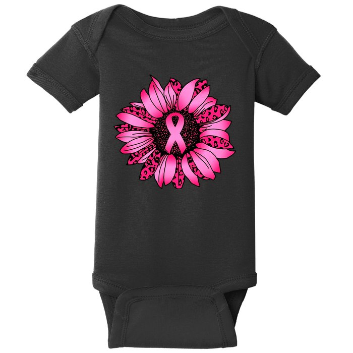 Sunflower Pink Ribbon Breast Cancer Awareness Baby Bodysuit